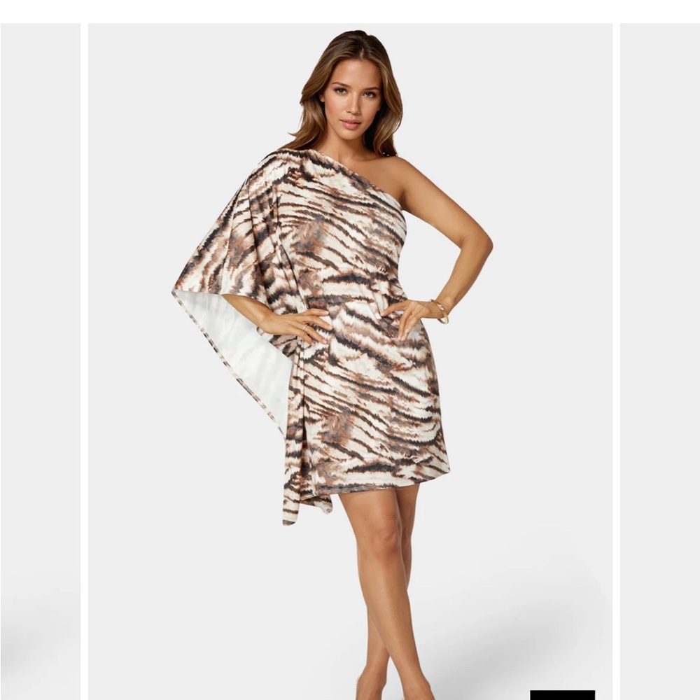 bebe Cocktail One Shoulder Dress NWT- zebra animal print